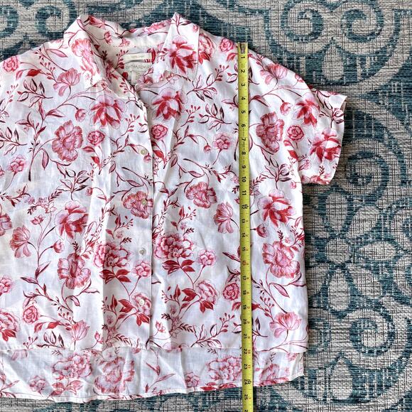 Cynthia Rowley Linen Short Sleeve Button Down Blouse Pink Floral Print - Size M - Picture 5 of 6